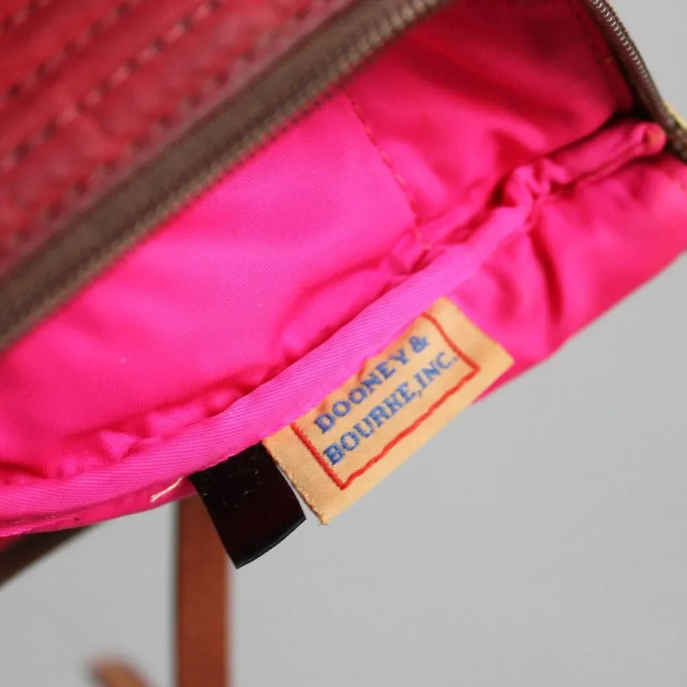 Dooney & Bourke Red Nylon Brown Leather Triple Zip Pockets Crossbody Bag